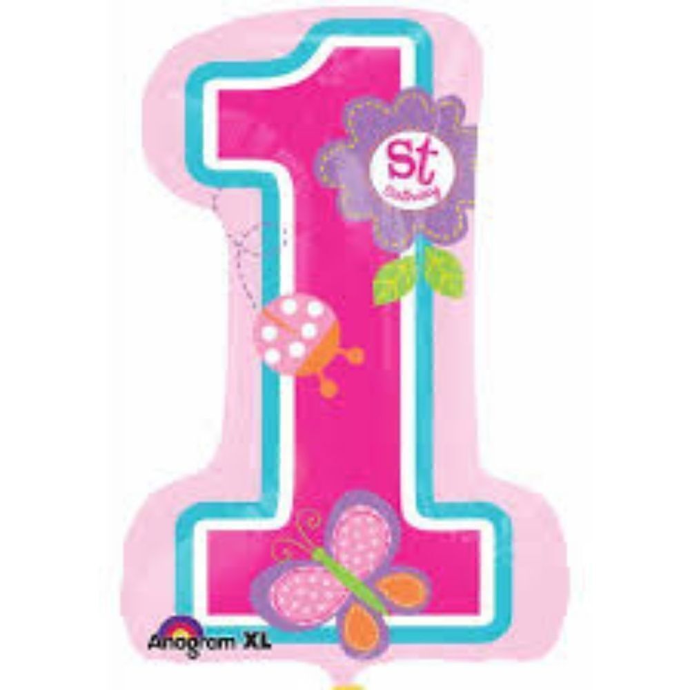 Baby Girl "1st Birthday" Foil Balloons. 1 Super Shape 1 Standard.